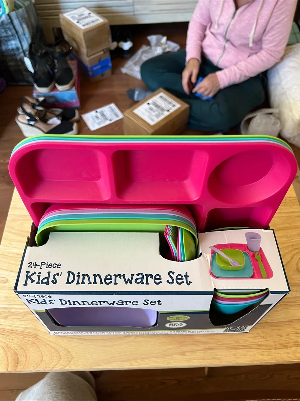 Your Zone Kids' Dinnerware Set - Pink, Green, Purple - 24 Piece BPA Free